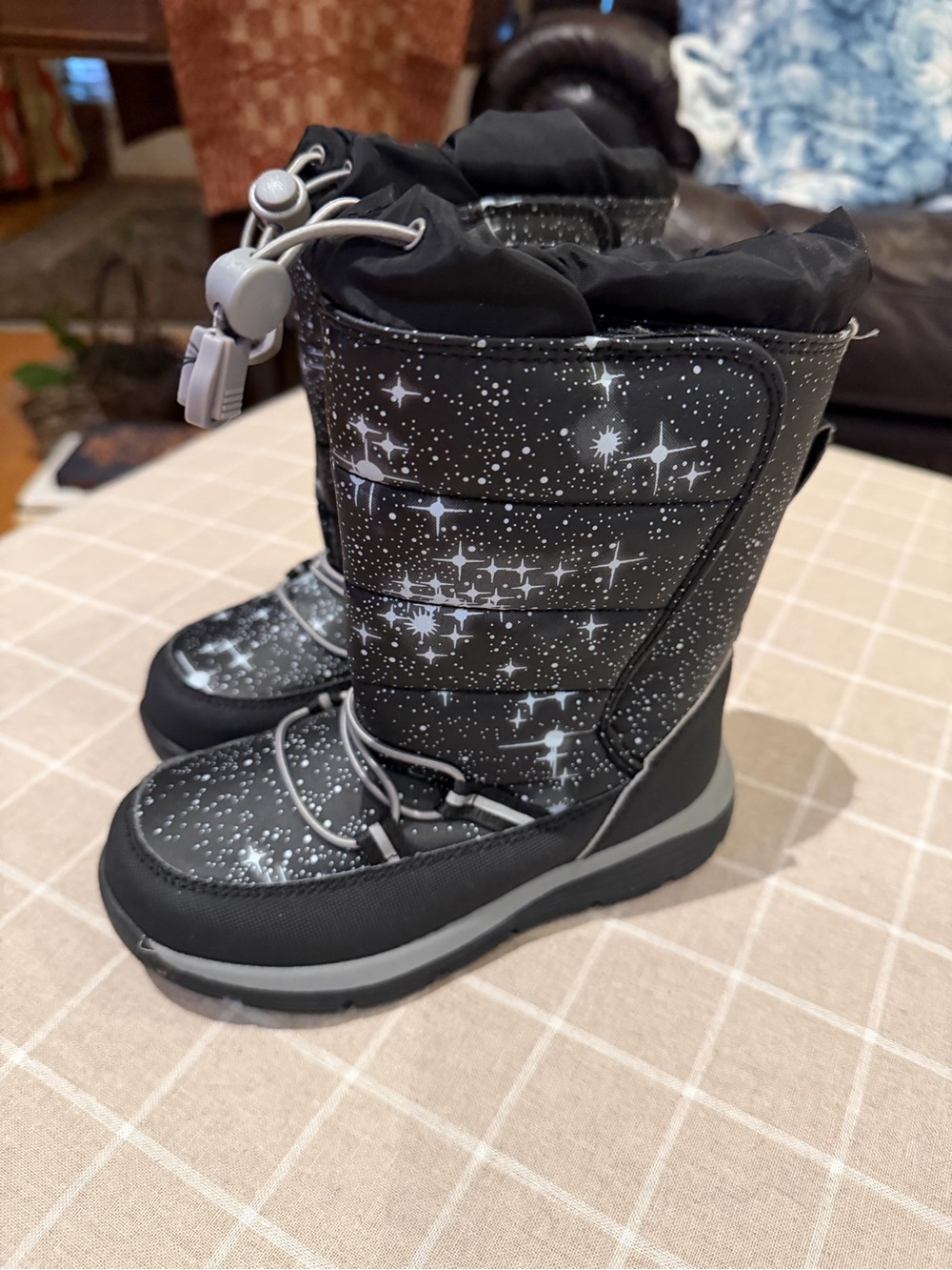 Kids Black Space Galaxy Winter Snow Boots